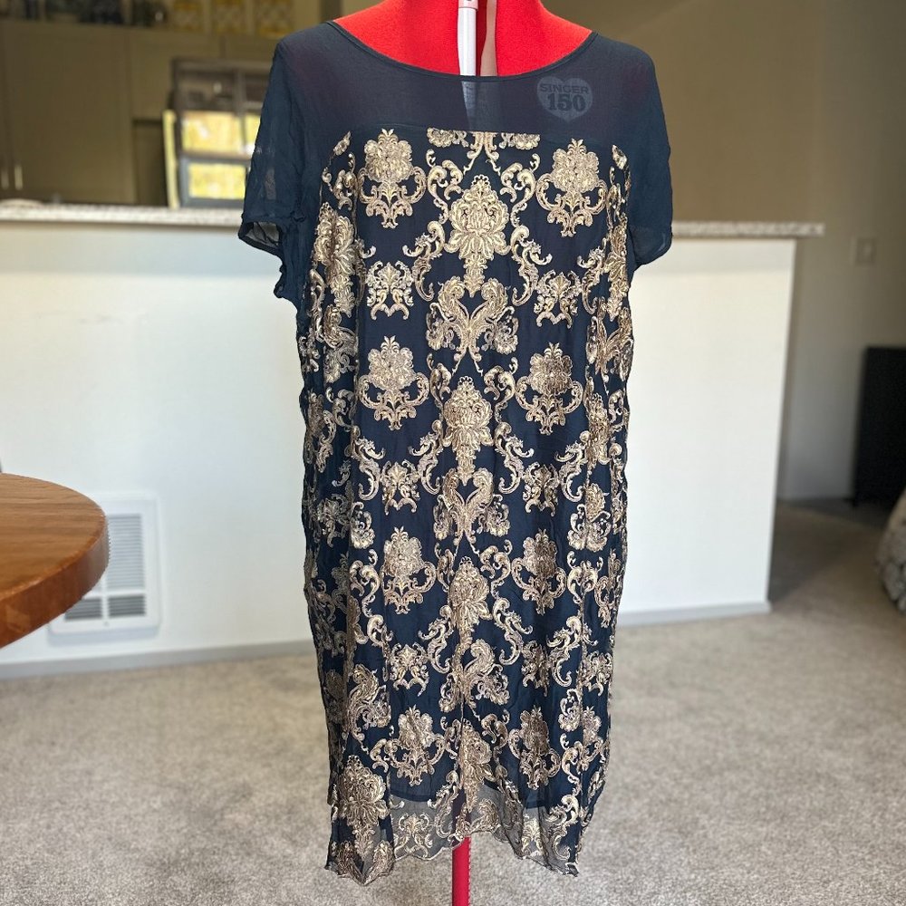 Anderson navy/golden viscose dress
